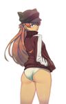  animal_hat ass bad_id bad_pixiv_id blue_eyes blurry cat_hat chromatic_aberration evangelion:_3.0_you_can_(not)_redo eyepatch hands_in_pockets harabacho_(gkfkqkch1) hat jacket long_hair looking_at_viewer looking_back neon_genesis_evangelion orange_hair panties rebuild_of_evangelion shikinami_asuka_langley souryuu_asuka_langley underwear white_background white_panties 