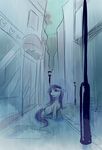  blue_eyes lamppost murai_shinobu my_little_pony my_little_pony_friendship_is_magic no_humans puddle purple_hair rain rarity sidelocks sketch sweatdrop unicorn 