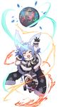  animal_ears black_legwear blue_hair boots closed_eyes ganesagi gloves jumping original short_hair solo tail 