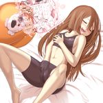  bad_id bad_pixiv_id barefoot bike_shorts blush breasts brown_hair closed_eyes clothed_masturbation covered_nipples female_pervert guilty_gear hand_under_clothes hand_under_shorts hat hat_removed headwear_removed imagining johnny_sfondi long_hair long_legs lying mashou_boy masturbation may_(guilty_gear) medium_breasts midriff navel no_panties on_back on_bed pervert pussy_juice_stain self_fondle shorts sideboob smile solo sports_bra sweat 