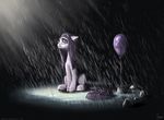  2015 abstract_background balloon blue_eyes equine female feral friendship_is_magic fur hair horse mammal my_little_pony nemo2d pink_fur pink_hair pinkie_pie_(mlp) pony raining rock sad simple_background solo wet_hair 