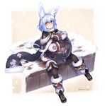  animal_ears black_legwear blue_hair boots ganesagi gloves highres original pantyhose short_hair solo tail yellow_eyes 