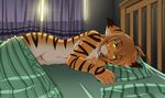  anthro bed belly blush breasts brown_hair cat chest_tuft edit feline female first_person_view flora_(twokinds) fur hair inside keidran long_hair looking_at_viewer mammal morning nude on_bed orange_fur pussy solo stripes sunrise tiger tom_fischbach tuft twokinds webcomic white_belly yellow_eyes 