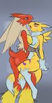  blaziken digimon female female/female grabbing grinding hug interspecies nintendo pok&eacute;mon pussy_juice renamon shaking thick_thighs trembling ungulatr video_games 