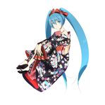  bad_id bad_pixiv_id bare_shoulders blue_eyes blue_hair bow collarbone domo1220 eyebrows eyebrows_visible_through_hair fan floral_print folding_fan from_side full_body hair_bow hatsune_miku high_heels highres holding japanese_clothes kimono long_hair long_sleeves looking_at_viewer looking_to_the_side no_legwear obi off_shoulder plaid plaid_bow red_bow sandals sash simple_background smile solo very_long_hair vocaloid white_background 