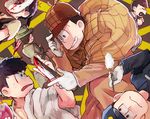  bad_id bad_pixiv_id blood bloody_mask bloody_weapon brothers brown_hair clenched_hands closed_eyes crossed_arms cup detective drink drinking_glass evil_grin evil_smile fedora gloves grin hat heart heart_in_mouth knife long_sleeves looking_at_another male_focus mask matsuno_choromatsu matsuno_ichimatsu matsuno_juushimatsu matsuno_karamatsu matsuno_osomatsu matsuno_todomatsu multiple_boys open_mouth osomatsu-kun osomatsu-san pointing police police_uniform red_eyes sextuplets siblings smile sweatdrop teeth uniform wavy_mouth weapon white_gloves wince yomiko_(miz74) 