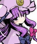  blush bow close-up coo hair_bow hat highres looking_back patchouli_knowledge purple_eyes purple_hair solo touhou 