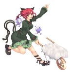  absurdres animal_ears bad_id bad_pixiv_id braid cat_ears cat_tail extra_ears full_body ghost highres kaenbyou_rin multiple_tails red_eyes red_hair serizawa_mutsuki short_hair solo tail touhou transparent_background twin_braids twintails wheelbarrow 