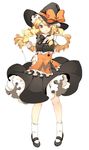  :q absurdres bad_id bad_pixiv_id blonde_hair bow bowtie braid dress full_body hand_on_hip hand_on_own_chest hat hat_ribbon highres kirisame_marisa looking_at_viewer mary_janes orange_eyes petticoat pigeon-toed ribbon roh_nam_kyung shoes side_braid solo standing tongue tongue_out touhou white_background witch_hat 
