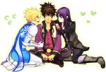  armor bad_id bad_pixiv_id black_eyes black_hair blonde_hair blue_eyes boots bracelet flynn_scifo green_eyes grey_footwear jewelry kari_(hotaru_kago) knee_boots long_hair male_focus multiple_boys ponytail raven_(tales) tales_of_(series) tales_of_vesperia yuri_lowell 