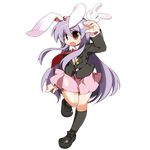  animal_ears blazer bunny bunny_ears full_body highres inaba jacket long_hair necktie purple_hair red_eyes red_neckwear reisen_udongein_inaba skirt solo tail thighhighs tomatomato_(tomato_kanzume) touhou transparent_background very_long_hair 