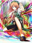  an_(angular-angler) bad_id bad_pixiv_id blue_eyes braid china_dress chinese_clothes dress fighting_stance hands hat hong_meiling long_hair red_hair solo touhou twin_braids 