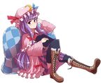  bad_hands book boots full_body hat highres koke_(moromiso) long_hair patchouli_knowledge purple_eyes purple_hair solo thighhighs touhou transparent_background 