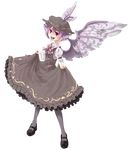  animal_ears bad_id bad_pixiv_id dress full_body hanibi hat highres kneehighs mary_janes mystia_lorelei pink_eyes purple_hair ribbon shoes short_hair socks solo touhou transparent_background wings 