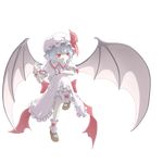  bat_wings bow daitai full_body hat highres puffy_short_sleeves puffy_sleeves red_eyes remilia_scarlet ribbon shoes short_hair short_sleeves silver_hair socks solo touhou transparent_background wings 