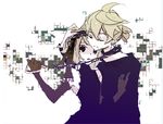  1girl brother_and_sister chain collar dress gloves kagamine_len kagamine_rin monochrome siblings twins vocaloid 