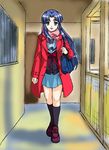  asakura_ryouko bag black_legwear blue_eyes blue_hair cardigan coat fujita_(speedlimit) kita_high_school_uniform kneehighs long_hair school_uniform serafuku socks solo suzumiya_haruhi_no_shoushitsu suzumiya_haruhi_no_yuuutsu 