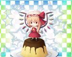  bad_id bad_pixiv_id beni_shake blonde_hair chibi flandre_scarlet food hat minigirl pudding pun red_eyes side_ponytail solo touhou wings 