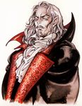  castlevania castlevania:_symphony_of_the_night cravat dracula facial_hair goatee jpeg_artifacts kojima_ayami male_focus manly mustache official_art pale_skin pointy_ears red_eyes solo vampire what_is_a_man? white_hair 