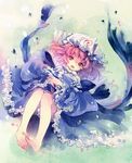  barefoot feet hat kieta pink_hair saigyouji_yuyuko short_hair smile solo touhou 