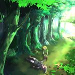  blonde_hair dual_persona forest gloves hat link lying male_focus multiple_boys nature pointy_ears slingshot super_smash_bros. the_legend_of_zelda time_paradox tree young_link zami_(zamella) 