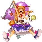  absurdres bad_id bad_pixiv_id banned_artist bow chain full_body gourd highres horns ibuki_suika long_hair orange_hair red_eyes solo symbol-shaped_pupils touhou transparent_background yanmar 