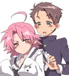  1girl bad_id bad_pixiv_id brown_eyes brown_hair green_eyes kogami_akira lucky_star pink_hair sayonara_gerongeron school_uniform shiraishi_minoru short_hair sleeves_past_fingers sleeves_past_wrists 