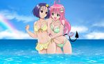  bikini blue_sky cloud clouds hair_ornament highres lala_satalin_deviluke ocean peke sairenji_haruna sea sky smile swimsuit to_love-ru toloveru wallpaper 