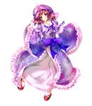  bad_id bad_pixiv_id blush bow colored_eyelashes eyelashes full_body hat highres japanese_clothes kimono large_bow nironiro pink_hair purple_eyes ribbon saigyouji_yuyuko sandals sleeves_past_wrists smile solo touhou transparent_background wide_sleeves 