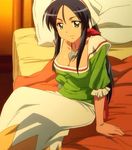  bed black_hair breasts cleavage dress green_eyes jessica_(zero_no_tsukaima) jewelry large_breasts necklace screencap sitting solo stitched third-party_edit zero_no_tsukaima 