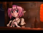  animal_ears ayagi_daifuku blush bottle brown food_stand frown hat lamp letterboxed lowres mystia_lorelei pink_eyes pink_hair short_hair solo sweatdrop touhou yatai 