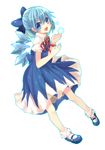  bad_id bad_pixiv_id blue_eyes blue_hair bow cirno cyoko full_body hair_bow highres short_hair solo touhou transparent_background wings 