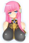  :o bare_shoulders blue_eyes breasts head_tilt huge_breasts long_hair looking_at_viewer megurine_luka pink_hair solo torathi upper_body vocaloid white_background 