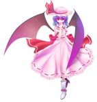  bat_wings blood blood_on_face blue_hair full_body hat highres kouun red_eyes remilia_scarlet short_hair solo touhou transparent_background wings 