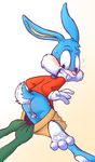  anthro assisted_exposure balls buster_bunny butt cub lagomorph male mammal rabbit redhixen tiny_toon_adventures warner_brothers young 