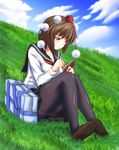  brown_hair hat highres pantyhose red_eyes school_uniform serafuku shameimaru_aya short_hair solo tatsuya_(guild_plus) tokin_hat touhou 