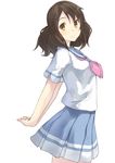  arms_behind_back brown_eyes brown_hair from_side hibike!_euphonium highres hiwatari_rin looking_back neckerchief oumae_kumiko outstretched_wrists pink_neckwear pleated_skirt school_uniform serafuku skirt solo 