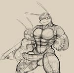  abs alien antennae anthro arm_hug arthropod balls bee cum cum_drip daftpatriot dripping duo erection front_view grin holding_object humanoid_penis insect jar looking_at_viewer male male/male monochrome naughty_face partially_retracted_foreskin pecs penis size_difference smug uncut 