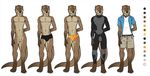  animal_genitalia balls clothed clothing diving_suit fully_sheathed kiva mammal model_sheet mustelid nude otter pecs sheath speedo standing swimsuit tsaiwolf 