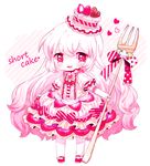  bow brooch chocolate chocolate_heart dress food food_themed_clothes fork fruit full_body gradient_hair haru431 hat heart highres jewelry layered_dress lolita_fashion long_hair looking_at_viewer multicolored_hair original pantyhose personification pink_hair pocketland polka_dot polka_dot_bow red_bow red_eyes red_footwear shoes smile solo standing strawberry strawberry_shortcake striped striped_bow sweet_lolita white_background white_hair white_legwear 