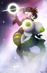  2016 anthro areola big_breasts black_hole breasts don_ko female fish green_eyes green_nipples hair hi_res huge_breasts licking licking_lips long_hair marine nipples pussy shark solo space star stripes thick_bottom_lip tongue tongue_out voluptuous wide_hips 