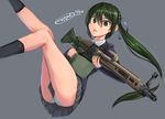  dreadtie green_eyes green_hair gun highres long_hair original panties ponytail simple_background solo underwear weapon 