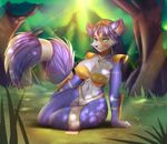  blue_fur canine clothed clothing doomthewolf female fox fur krystal looking_at_viewer mammal nintendo pinup pose skimpy solo star_fox video_games 