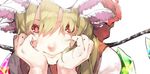  blonde_hair blush crystal downscaled face flandre_scarlet hands_on_own_face haruba_negi hat hat_ribbon looking_at_viewer md5_mismatch mob_cap portrait red_eyes resized ribbon side_ponytail simple_background smile solo touhou white_background wings 