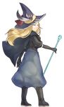 banned_artist black_mage blonde_hair blue_eyes boots cape final_fantasy from_side hat highres holding kangda-nim long_hair looking_at_viewer mage original puffy_pants smile solo staff standing transparent_background wand weapon 