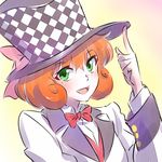  bow bowtie checkered commentary_request cosplay formal freckles green_eyes hat iesupa jojo_no_kimyou_na_bouken orange_hair penny_polendina phantom_blood ribbon rwby solo spoilers top_hat trait_connection upper_body will_anthonio_zeppeli will_anthonio_zeppeli_(cosplay) 