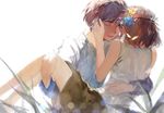  1girl ashitaka backlighting bad_id bad_pixiv_id bare_arms blurry bokeh brown_hair closed_eyes depth_of_field mononoke_hime overexposure san short_hair tang_elen 