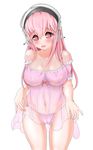  :o areolae arykei ass_visible_through_thighs bangs bare_shoulders blush bow breasts cameltoe cleavage collarbone commentary_request covered_navel covered_nipples detached_sleeves embarrassed eyebrows_visible_through_hair frills groin hair_between_eyes head_tilt headphones highres lace large_breasts lingerie long_hair looking_at_viewer navel negligee nitroplus open_mouth panties partially_visible_vulva pink_bow pink_eyes pink_hair pink_panties raised_eyebrows see-through solo standing straight_hair string_panties super_sonico thighs underwear underwear_only wavy_mouth wet wet_clothes 
