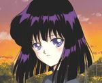  bishoujo_senshi_sailor_moon black_hair close-up face hino_ryutaro light_smile looking_at_viewer purple_eyes short_hair sky solo tomoe_hotaru 