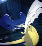  axirpy blue_fur cave dragon feral fluffy fur furred_dragon ignitetheblaize lothar moon night white_fur wings yellow_fur 